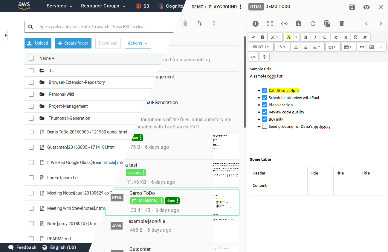 TagSpaces on Top of AWS S3 Bucket