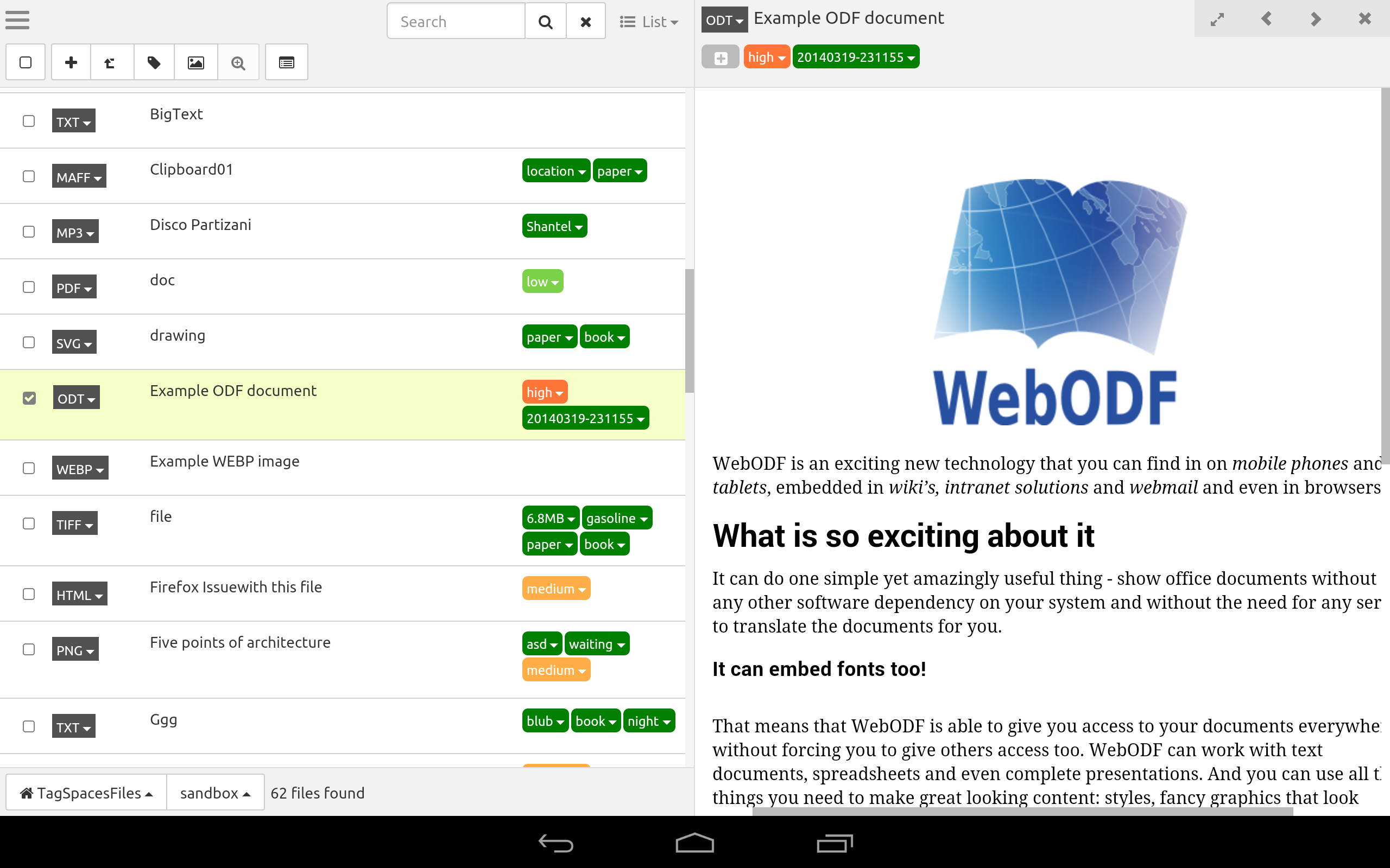 odf support on android